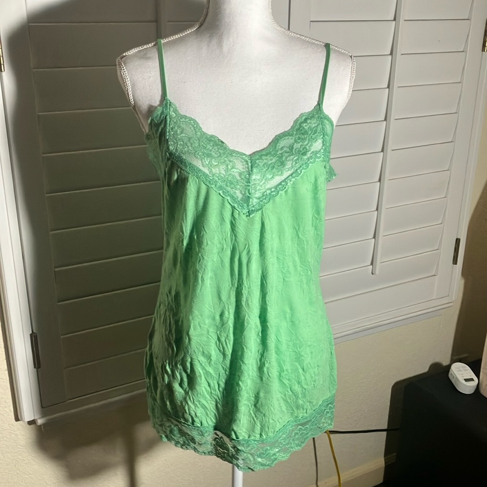🩱💚Weavers Girl Long Mint Green Camisole Top W/Lace & Spaghetti Straps Size XL